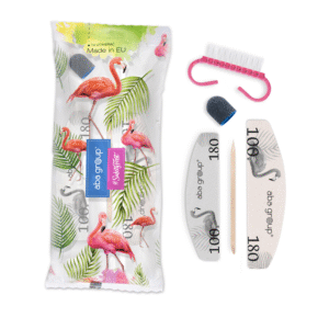 BEZPIECZNY PAKIET zestaw 14 ALLYOUNEED do pedicure: mini pilnik + mini polerka 100/180, kapturek, patyczek drewniany, szczoteczka